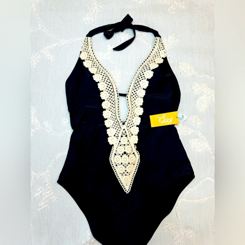 NWT Black monokini swimsuit with lace